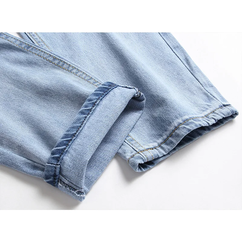 Cotton Mens Jeans Holes Beggars Pants Straight  Light Blue Jeans Spring and Autumn Fashoin Streetwear Men Denim Jeans
