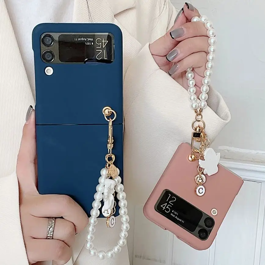 Z Flip 3 Case Pearl Bracelet Cover for Samsung Z Flip 3 5G Cute Plaster Flip3 ZFlip3 Phone Back Shell for Galaxy Z Flip 3 Cases