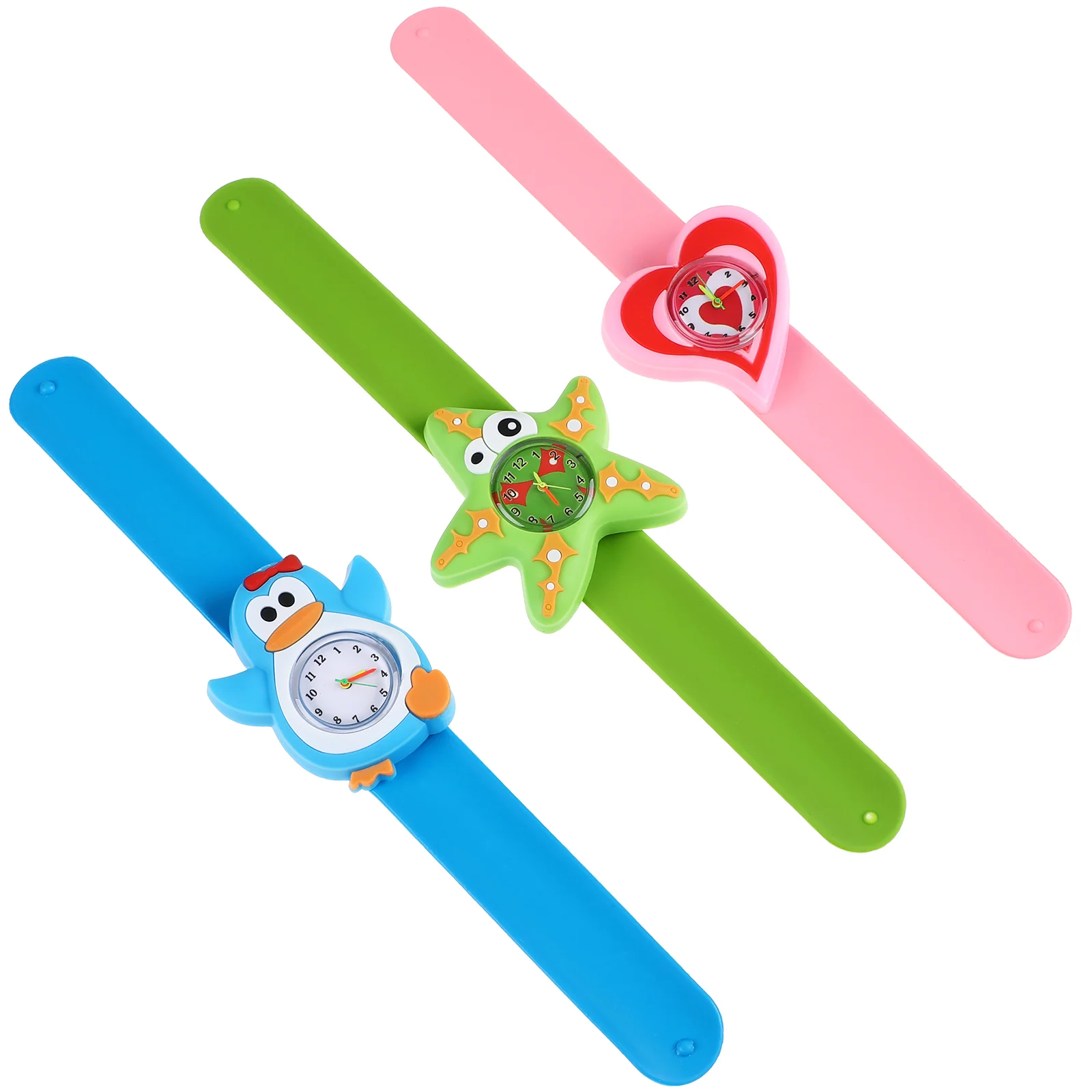 

Watch Girls Slap Kids Analog Watches Silicone Cartoon Toddler Bracelet Wrist Kid Replaceable Pengui Heart Snap Teen Bracelets