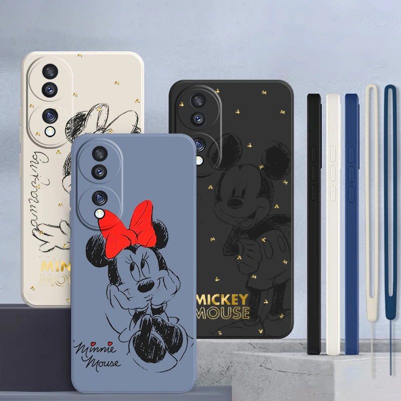 Мягкие силиконовые чехлы с жидким шнуром, чехол для телефона с рисунком Дисней, Микки, Минни, любовь для Honor X8, X9A, X8A, 80, 70, 60, 50, X20, 10X, 9X, 9C, 9A, 9S, 8A