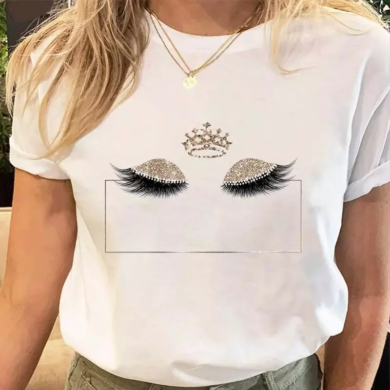 

2022NEW Eye Lashes Style Lovely Sweet Print Tees Tshirt Cartoon Female Clothes Tops Print Ladies Fashion Graphic T-Shirt