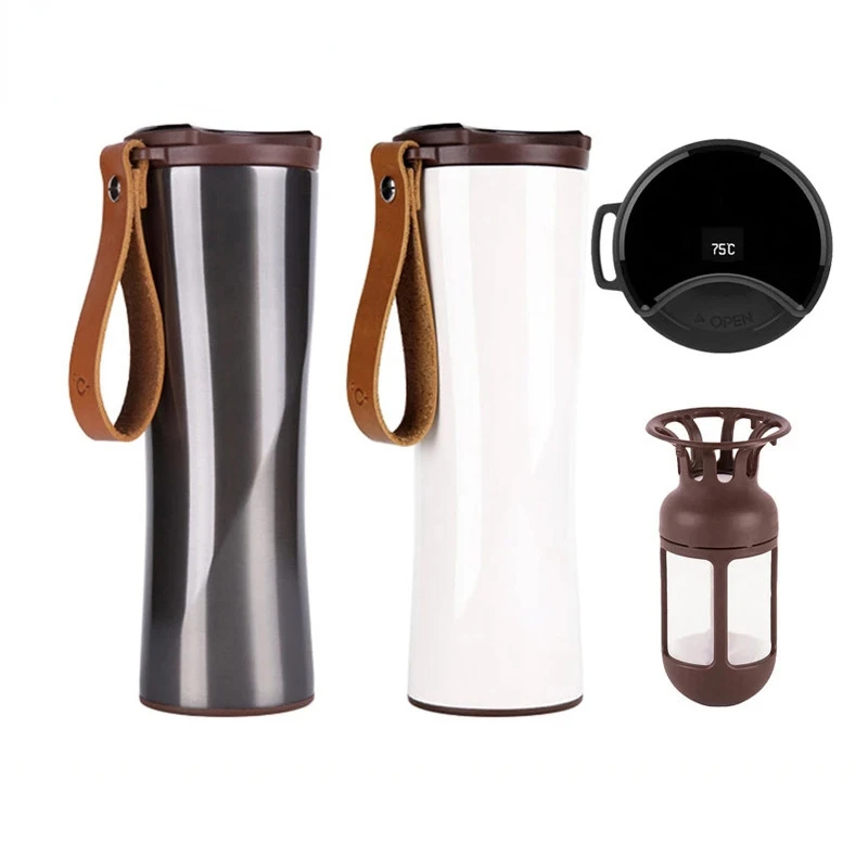 

Travel Mug Moka Smart Coffee Tumbler 430 ML Portable Vacuum Bottle Oled Touch Screen Thermos Stainless Steel Coffee Cup