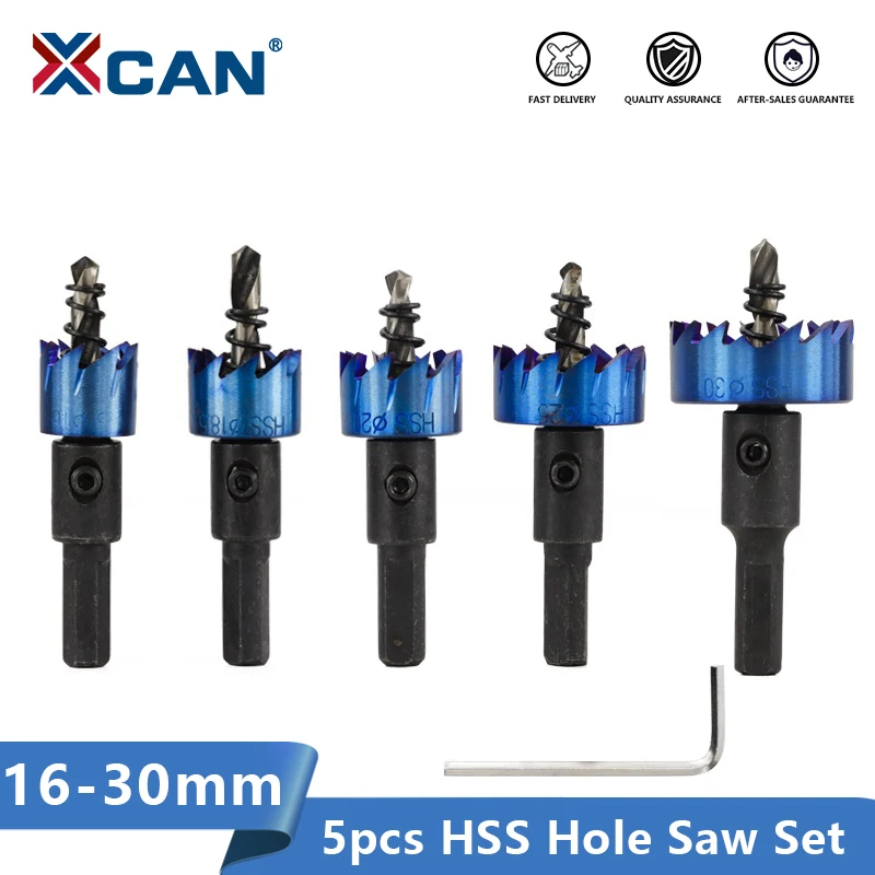 

XCAN HSS Steel Hole Saw Set 5pcs 16/18.5/20/25/30mm HSS Core Drill Metalworking Drill Bit Hole Opening Tool