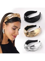 2022fashion bright color pu leather headband for hair head hoop middle knotted wide bezel hairband solid color headband headwear