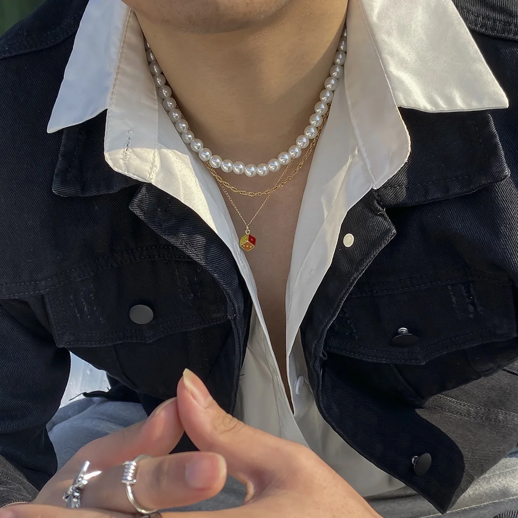 

Trending ProductsHip Hop Retro Geometric Multilayer Pearl Necklace Simple Color Dice Pendant Necklace for Men Party Favors