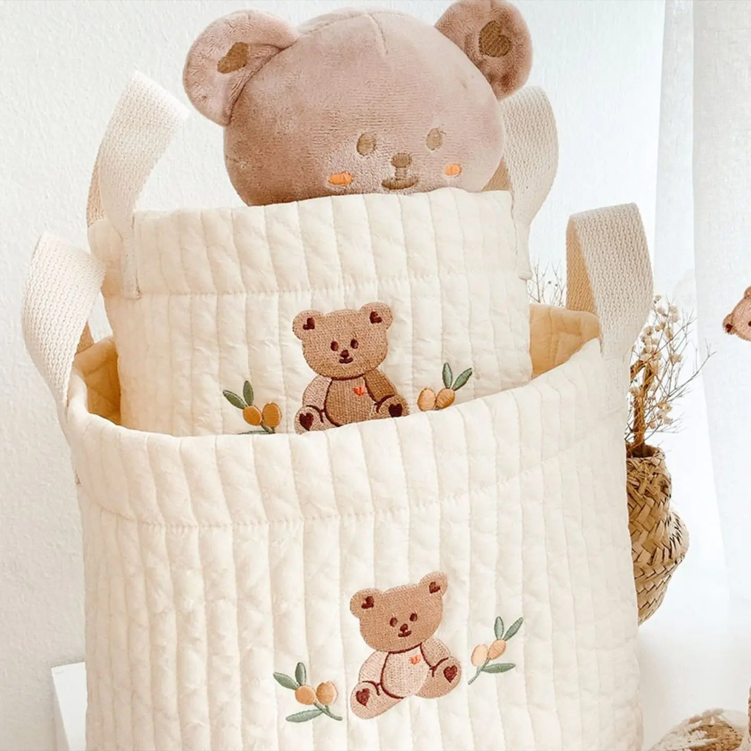 INS diaper cart stores mummy pregnant bag baby bag cute bear embroidered diaper bag newborn diaper toy organizer