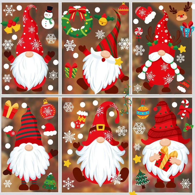 

Christmas Window Decorations PVC Christmas Window Sticker Snowflakes Santa Claus Cute Dwarf Window Sticker Decorations