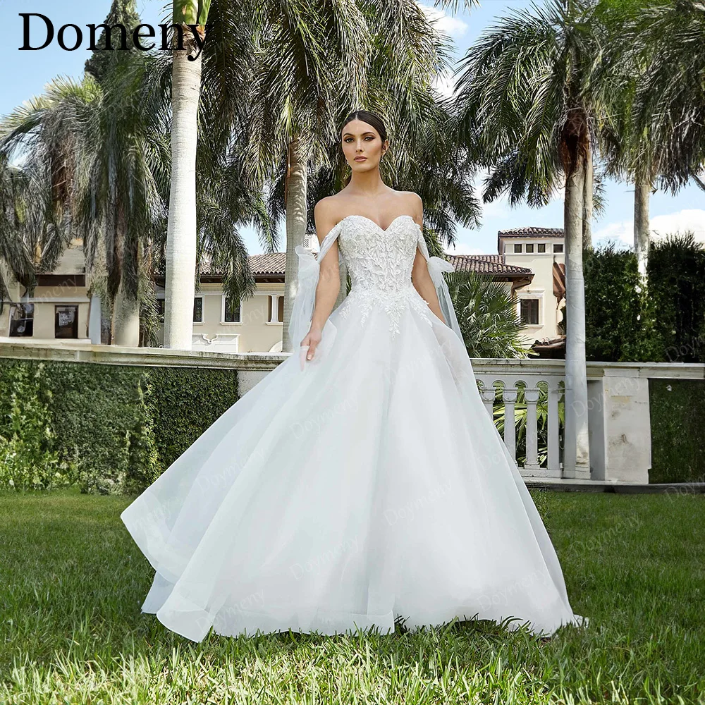 

Doymeny Elegant Wedding Dress Stunning Off The Shoulder Ball Gown Sweetheart Organza Lace Court Train Vestidos De Novia