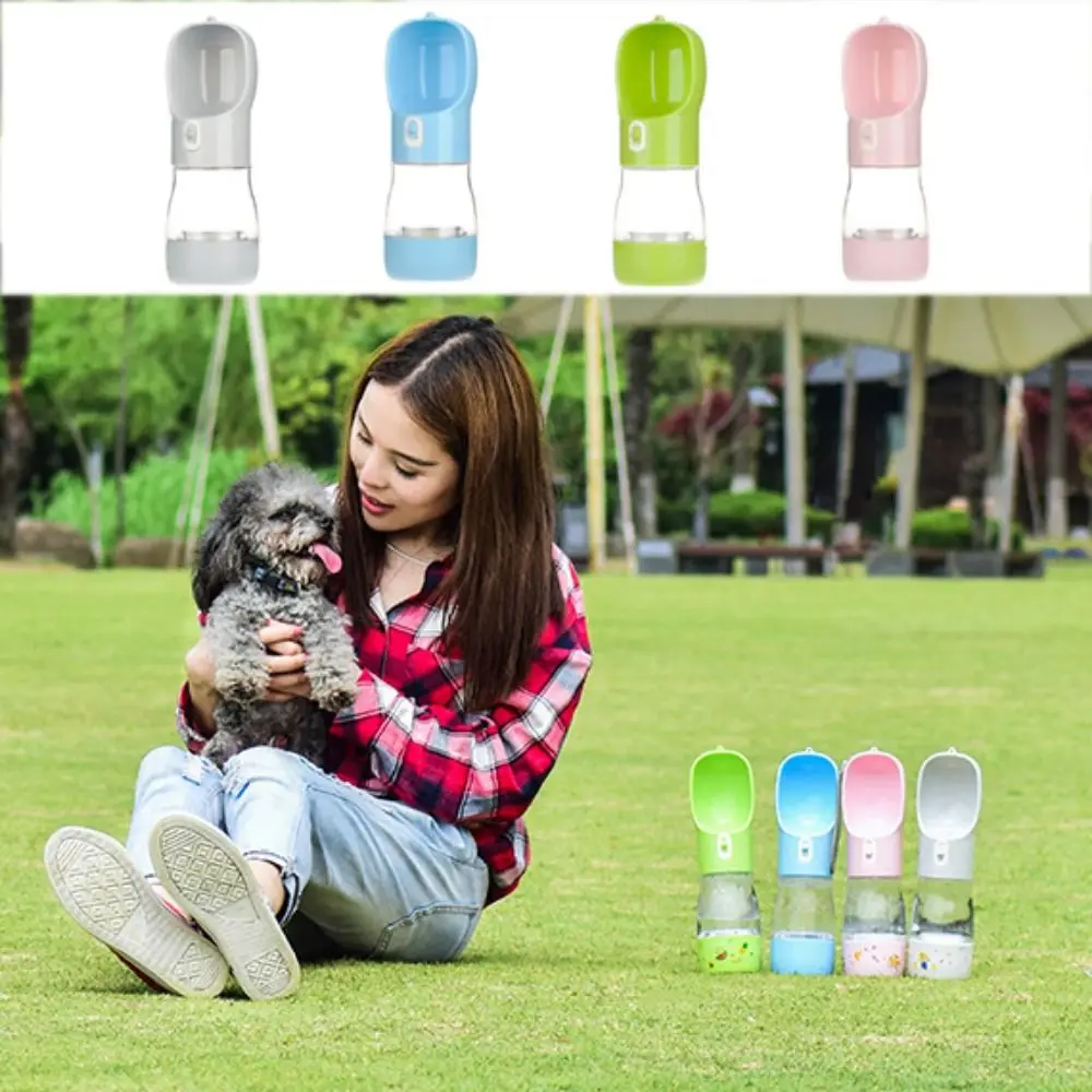

2 in1 Dog Water Food Bottle Leakproof Plastic Dog Drinking Bowl Pink/Blue/Green/Grey Pushing-type Puppy Feeder Bowl Training