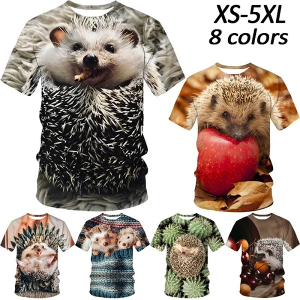 

New Men's Fashion 3d Hedgehog Pattern Printed T-shirt Casual Funny Short-sleeved T-shirt