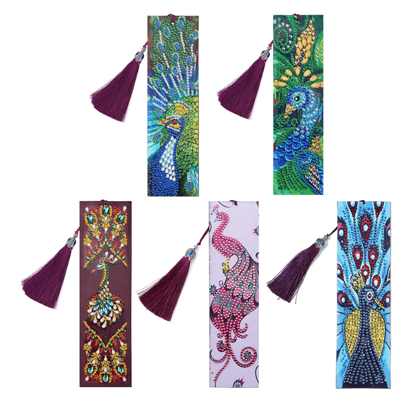 

Diamond Painting Leather Bookmark DIY 5D Special Shaped Diamond Cross Stitch Arts Crafts Book Marks Animal Peacock Picture