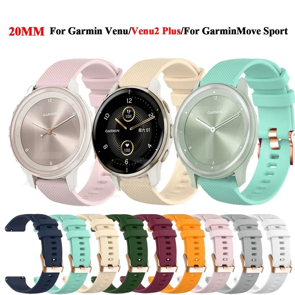 

20mm Silicone Wristband Strap For Garmin VENU/VENU 2 Plus SQ Smart Watchband Sport Bracelet For GarminMove Sport/vivoactive 3 3t