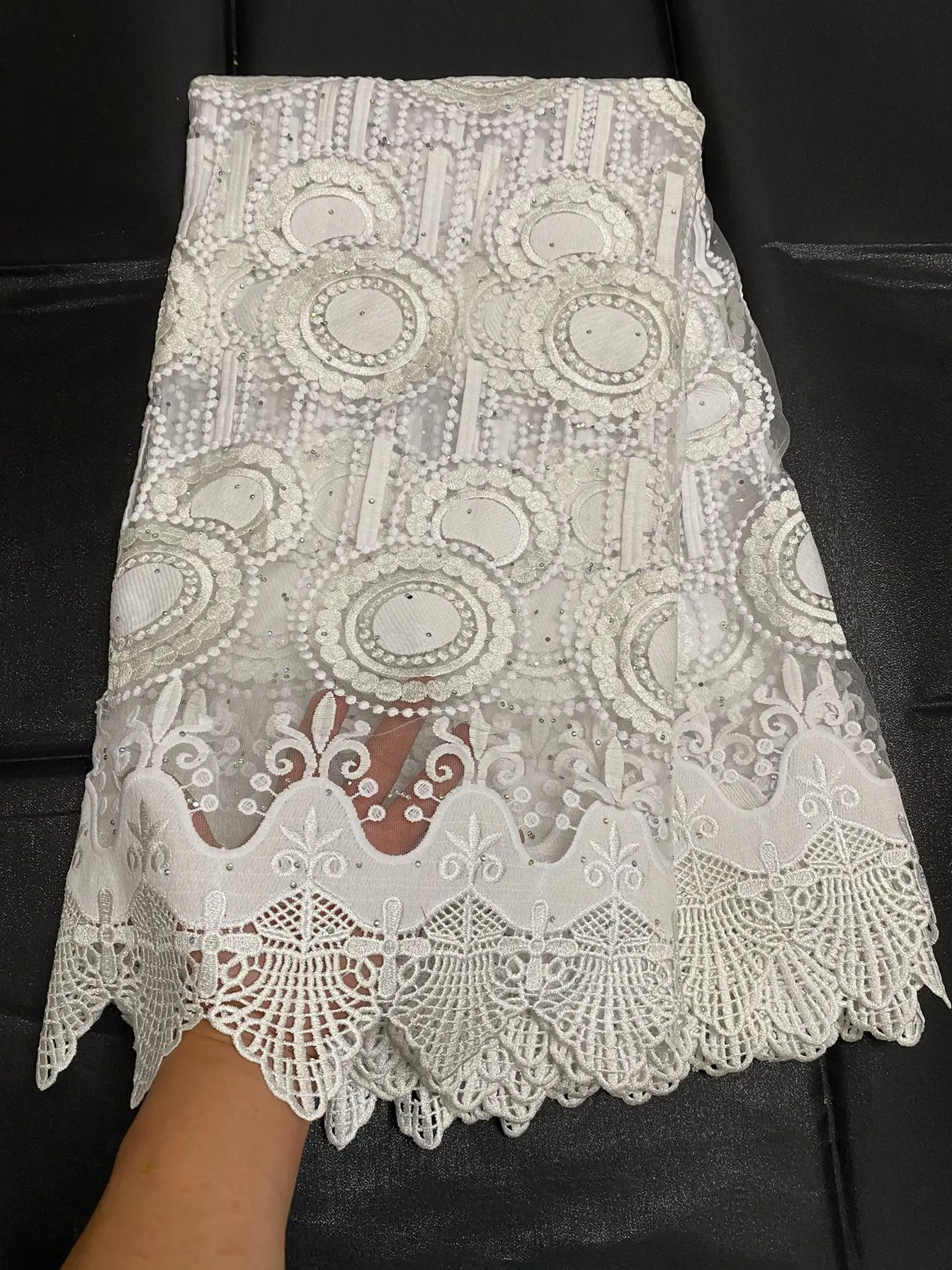 Бело-желтая африканская кружевная ткань с камнями молочная шелковая сетка для