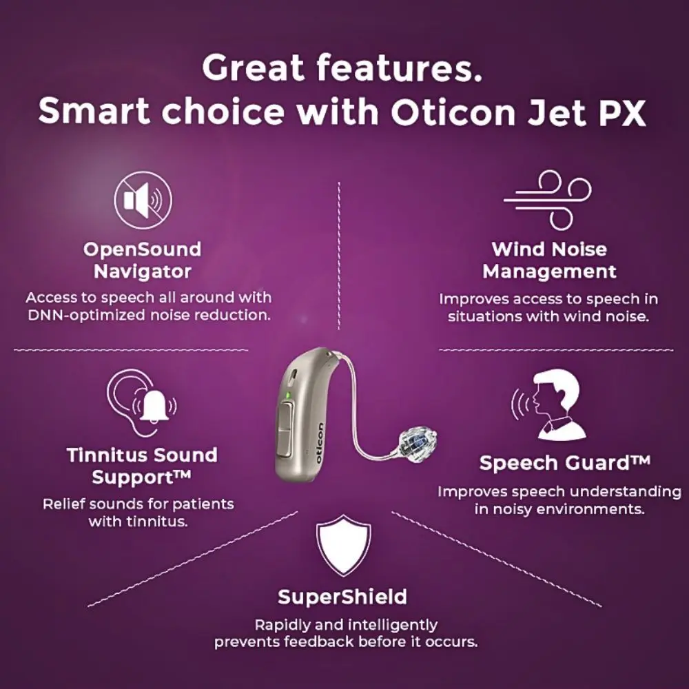 Фото Слуховой аппарат Oticon Jet PX 2 miniRITE с функцией Bluetooth, возможностью программирования через компьютер, 48 каналами и возможностью подзарядки. №2