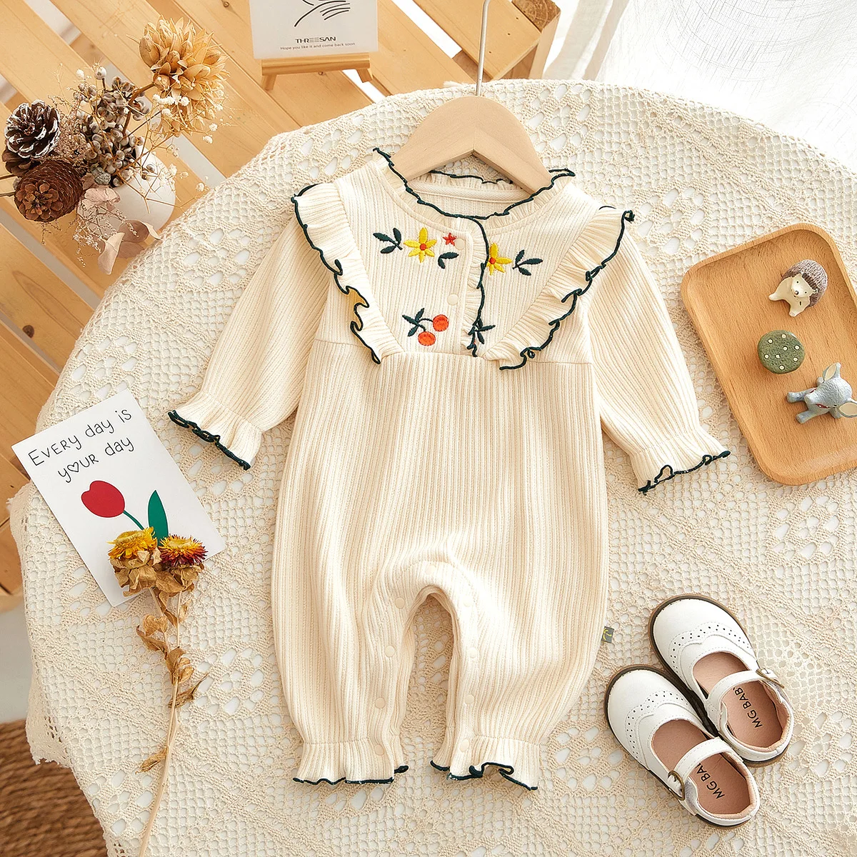 

MILANCEL 2022 Baby Girls Clothes Ruffle Infant Jumpsuits Embroidery Baby Clothing