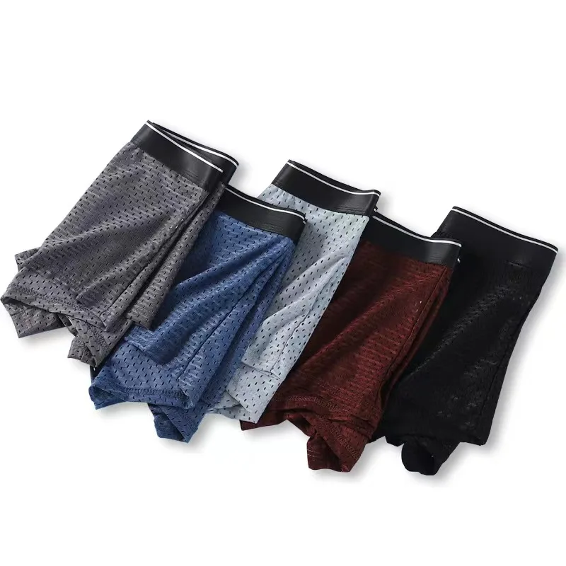 Men Underwear Boxershorts Men Boxer Ice Silk Mens Boxer Briefs Summer Cotton Breathable Hollow Mesh Boxer Shorts Head