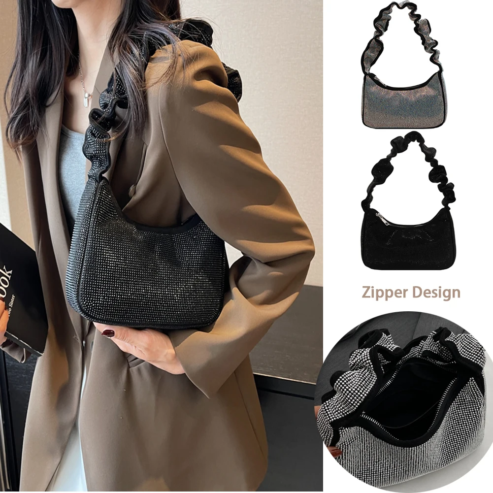 

Luxury Diamond Half Moon Handbags 2023 Summer New High-quality PU Leather Women's Designer Underarm Bag Shoulder Messenger Bags