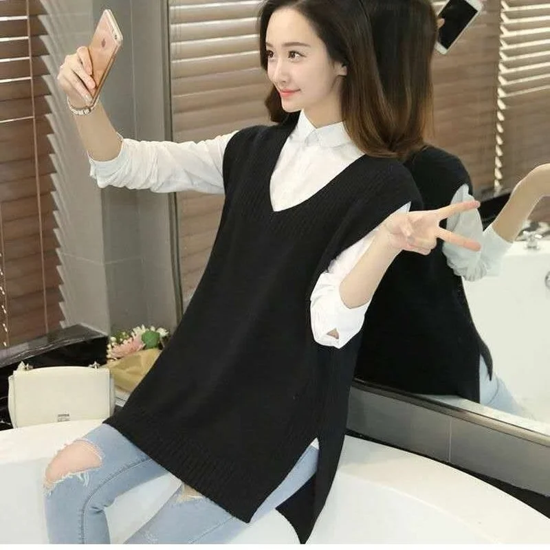 Женский свитер жилет горячая Распродажа v-образный вырез нежный дизайн с Боковым