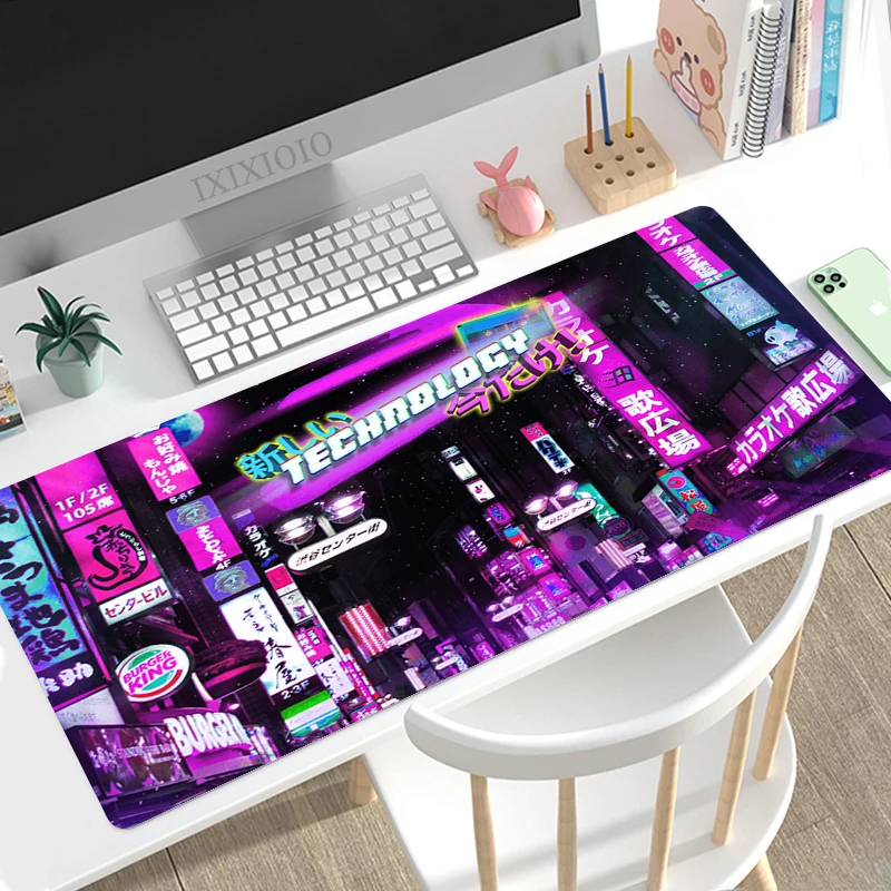 

Japanese City Neon Mouse Pad Gamer XL HD Large Mousepad XXL MousePads keyboard pad Carpet Soft Non-Slip Office Computer Mice Pad