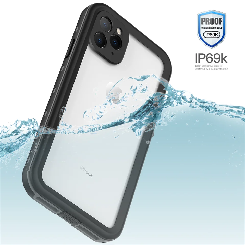 

Waterproof Phone Cases for iPhone 11 Pro Max XS Max XR Clear Back Cover Screen Protector Shockproof Silicone Phone Cover Shell