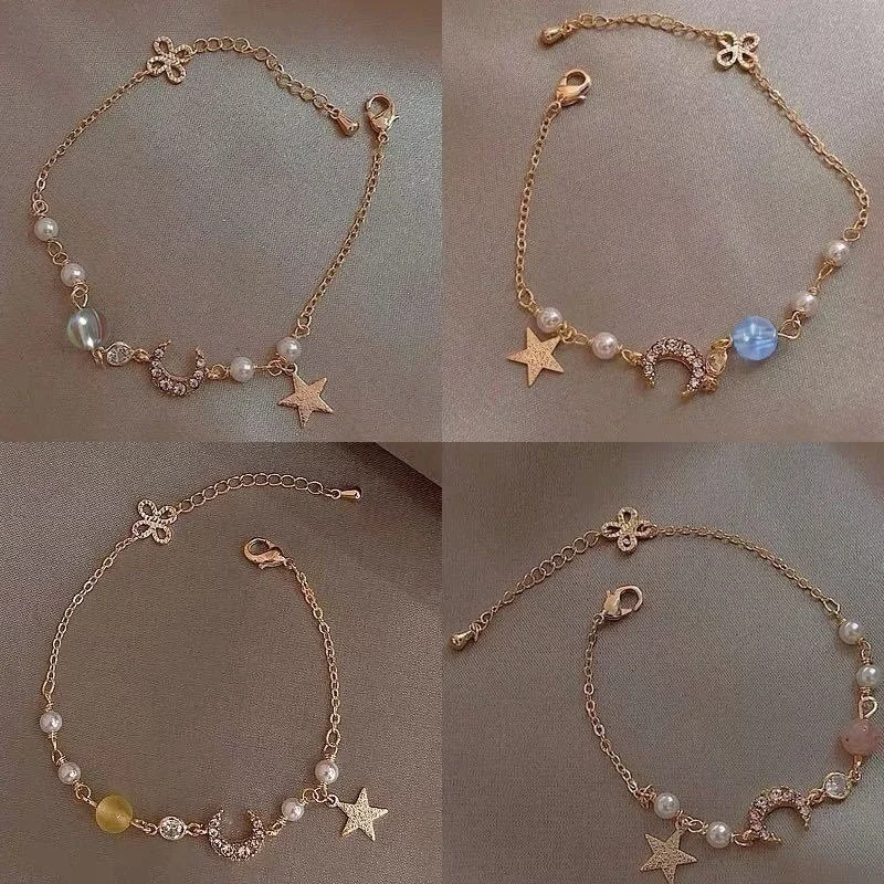 Exquisite Bracelets For Women Star Moon Zircon Pearl Bracelet Simple Send Girlfriend Wedding Bracelets Jewelry Gift Wholesale