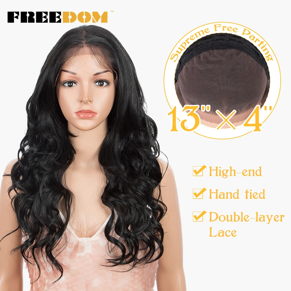 FREEDOM 13x4 Synthetic Lace Front Wigs Body Wave Free Part Ombre Brown Red Wigs For Black Women High Temperature Cosplay Wigs