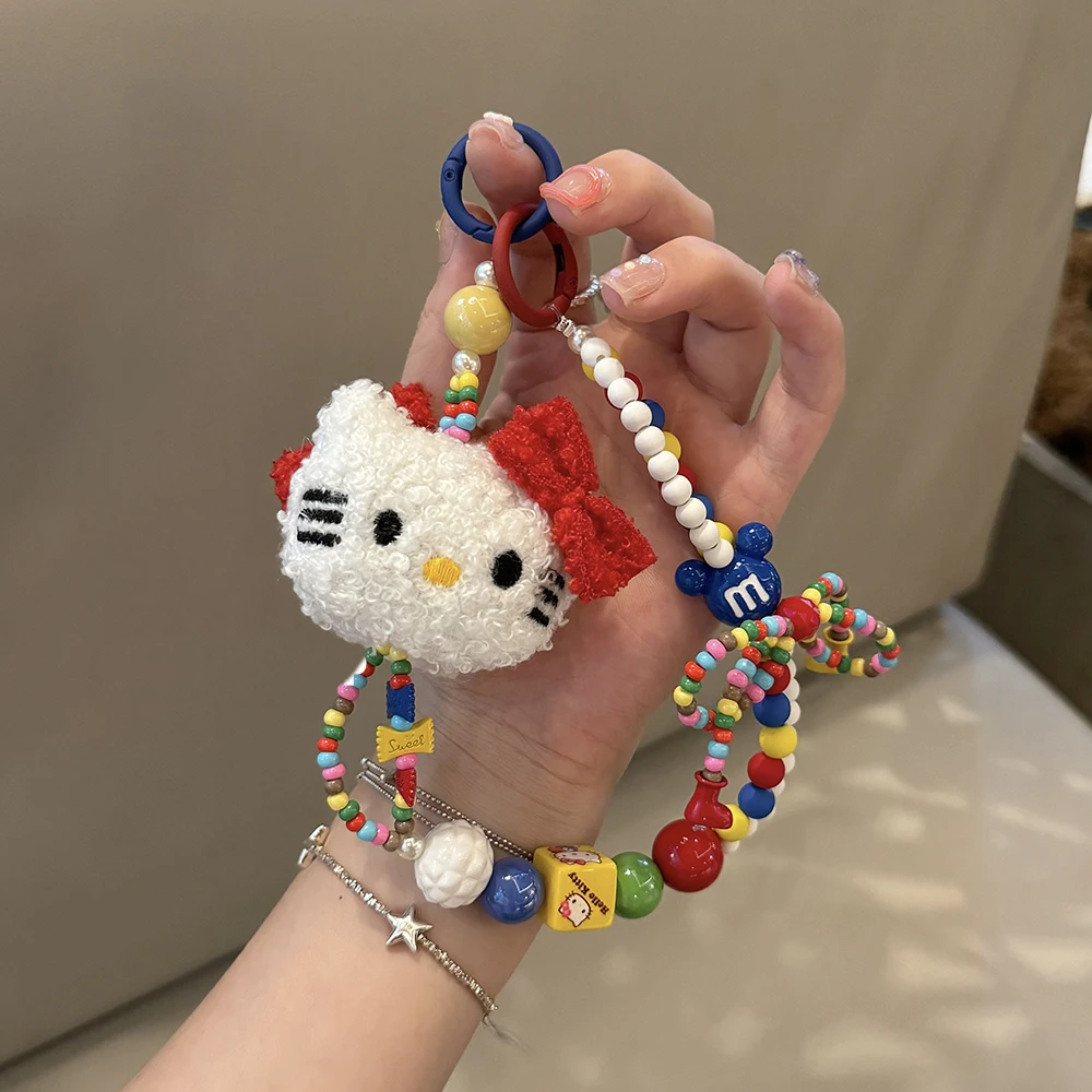 Милый брелок с красочными бусинами Hello Kitty мультяшный плюшевый подвесной ремень
