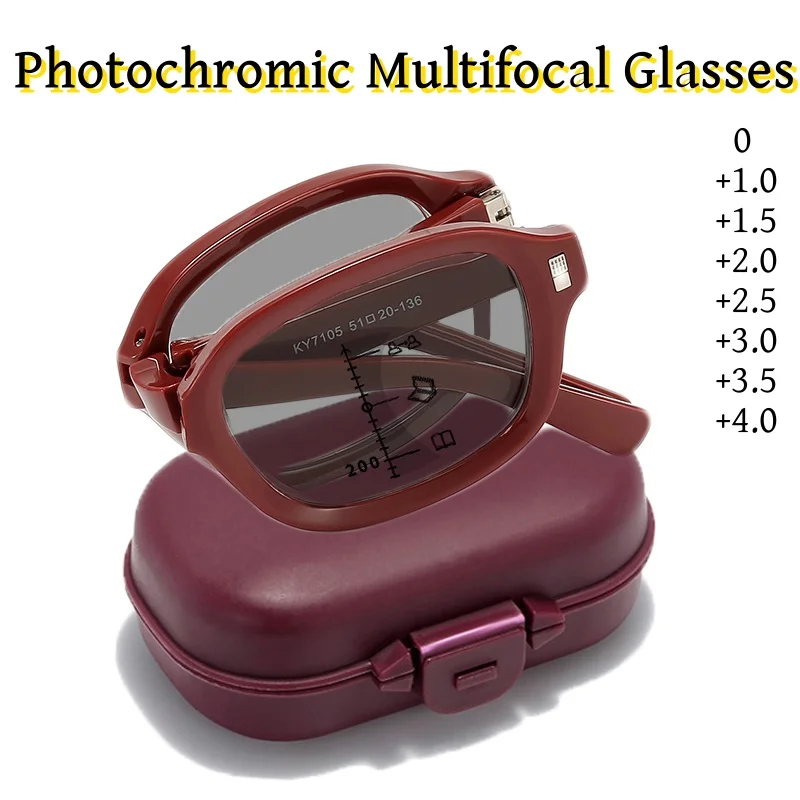 Finished Photochromic Multifocal Reading Glasses Vintage Folding Blue Light Blocking Near Far Sight Eyewear Diopter 0 To +4.0