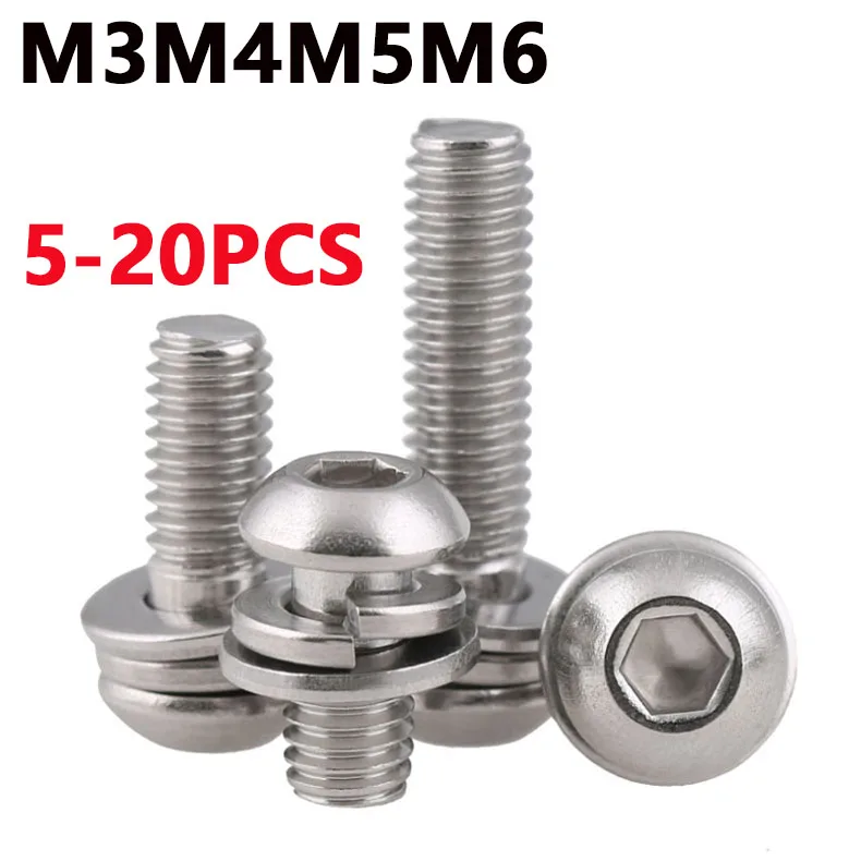 

304 Stainless Steel Round Head Hexagonal Combination Screw Three Combination Screw M3M4M5M6