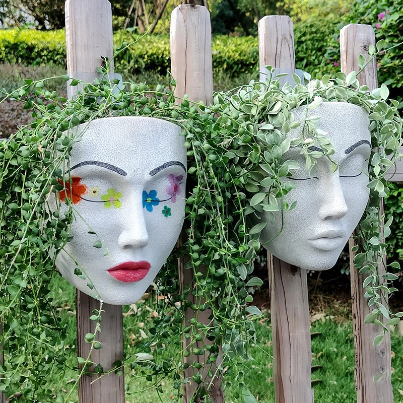 

2022 New Resin Face Head Flower Pot Resin Craft Wall Hanging Flower Vase Indoor and Outdoor Garden Home Wall Decoration Dropship