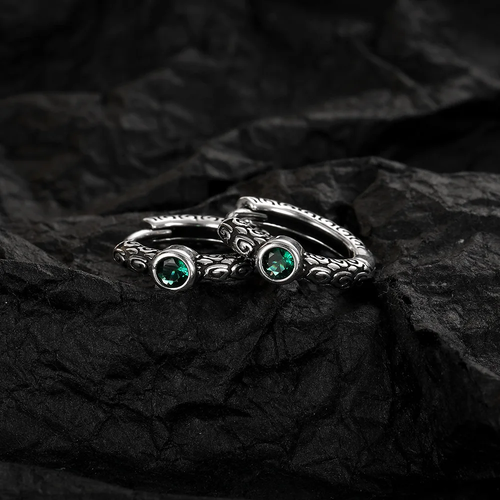 

Women's Retro Fashion Inlaid Dark Green Zircon Tangcao Pattern Hoop Earrings Casual Fashion Jewelry Gift