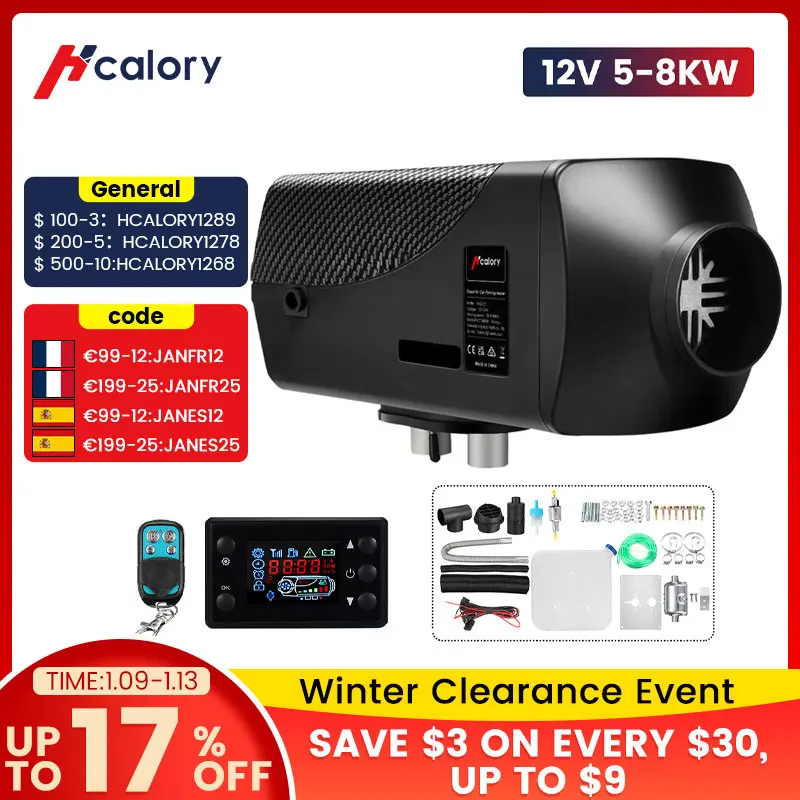 

Hcalory Car Heater 5-8KW 12V Air Diesel Parking Heater With Remote Control+LCD Monitor for RV Motorhome Trailer/Trucks/Boat