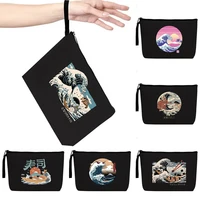 makeup bag wave print travel cosmetic case female beauty organizer toiletry storage pouch purse portable strap zipper handbag