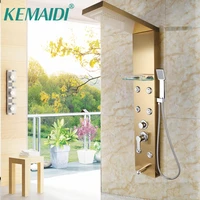 kemaidi bathroom shower column golden plated wall mounted w shelf hand shower tub spout massage system shower panel