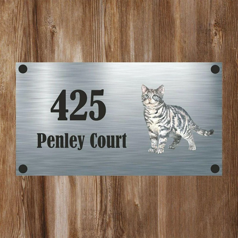 

Customized Black & White Cat Aluminium House Sign Personalised - House Number & Street Name Renovation Houses Door Number Sign