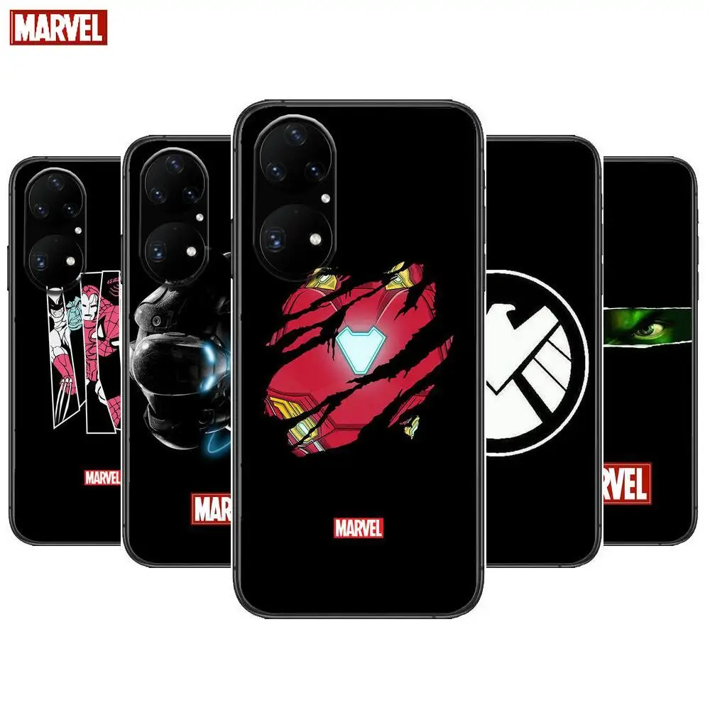 

Marvel Black Heroes Phone Case For Huawei p50 P40 p30 P20 10 9 8 Lite E Pro Plus Black Etui Coque Painting Hoesjes comic fas