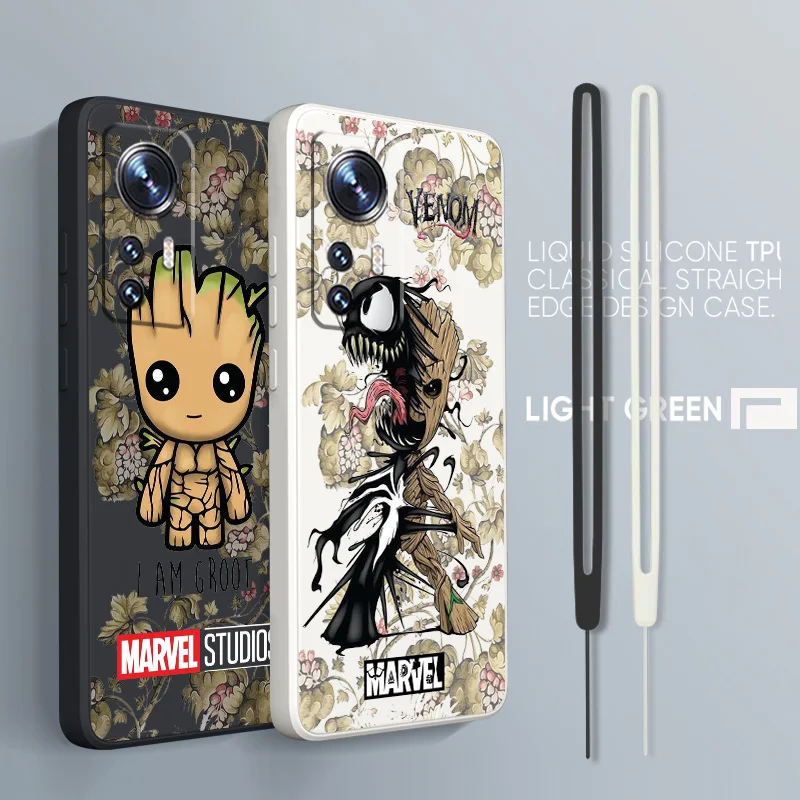 

Marvel Groot Cute For Xiaomi Mi 13 12T 11i 11X 10S 10 Pro Lite Ultra 5G Liquid Rope Silicone Phone Case