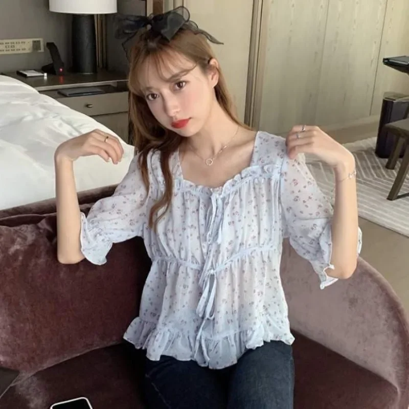 Женская шифоновая блузка с коротким рукавом размеры s-xxl