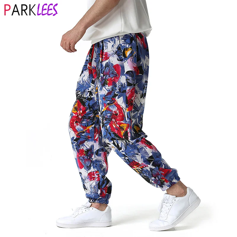 

Fashion Floral Print Men Joggers Sweatpants Hip Hop Harem Trousers Jogging Pants Mens Casual Hippie Streetwear Sport Pants Male