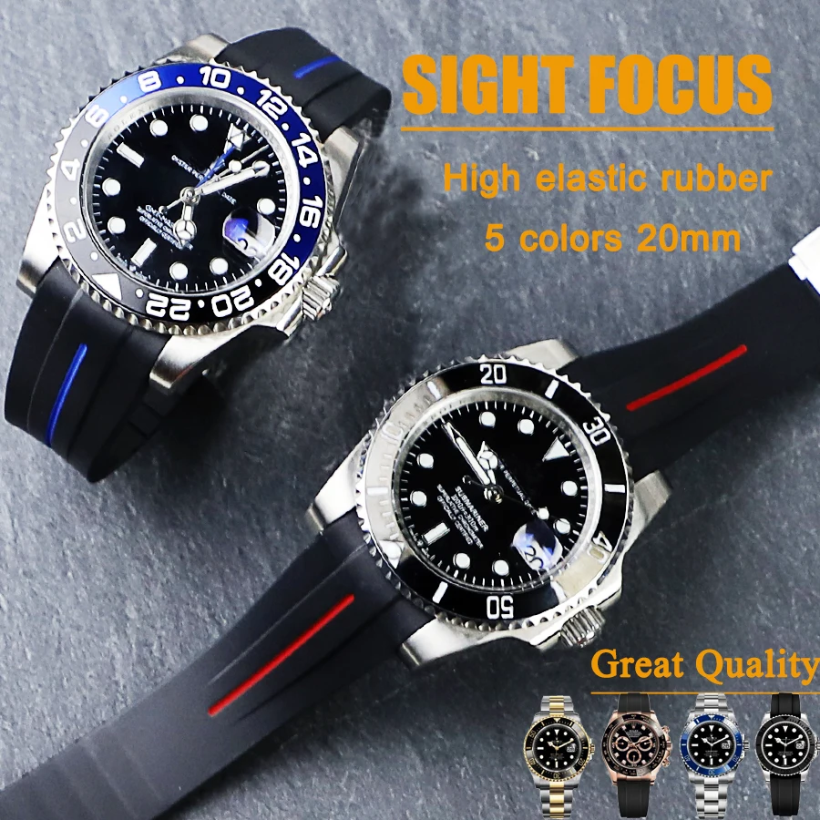 

20mm Double Color Rubber Watch Strap For Rolex SUBMARINER Yacht Master Watch Band DAYTONA GMT-Master II Dust Resistant Watchband