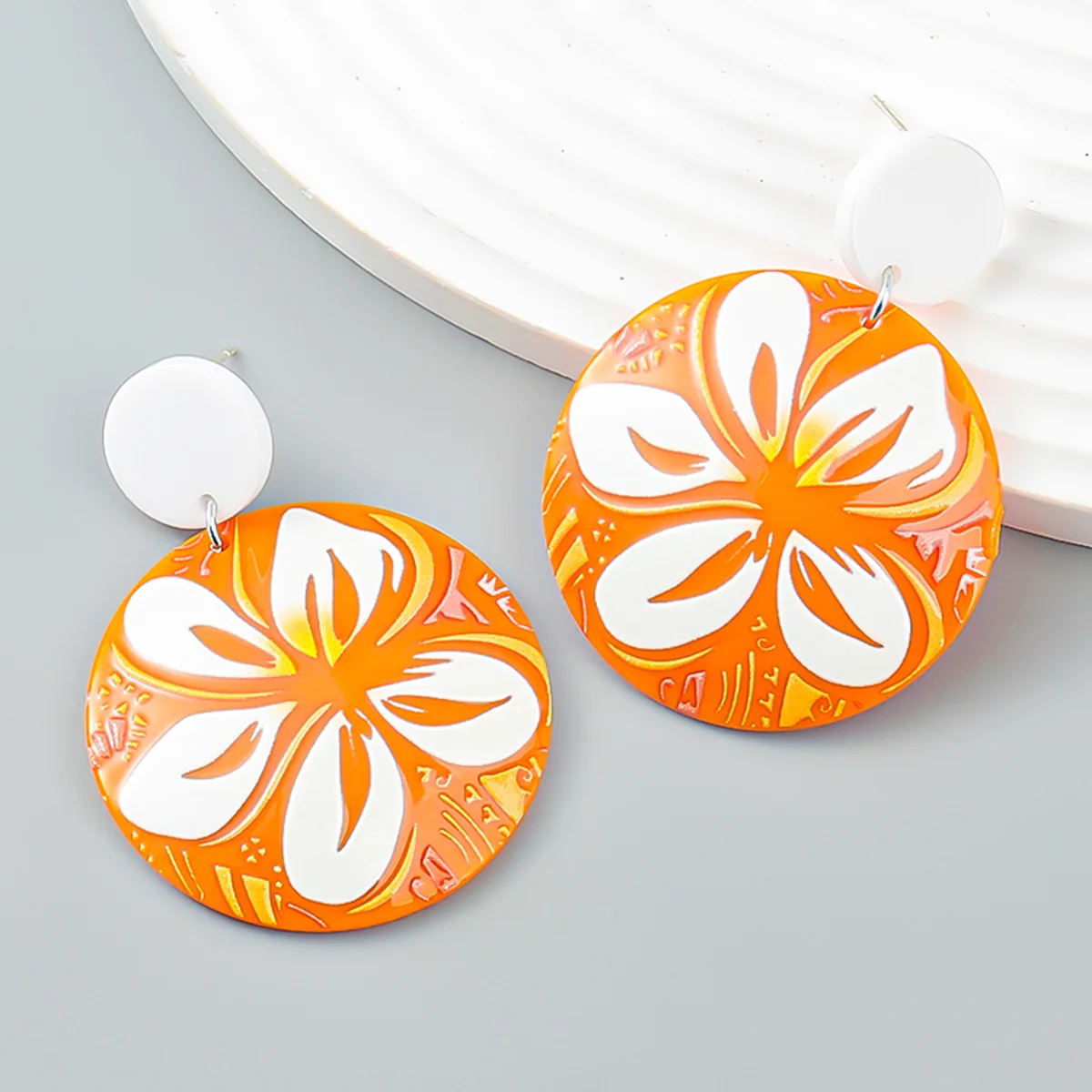 

Fashion Trend Literary Earrings Multi-layer Round Earrings Acetate Plate Printing Art Flower Earring Women Girl Jewelry Gifts