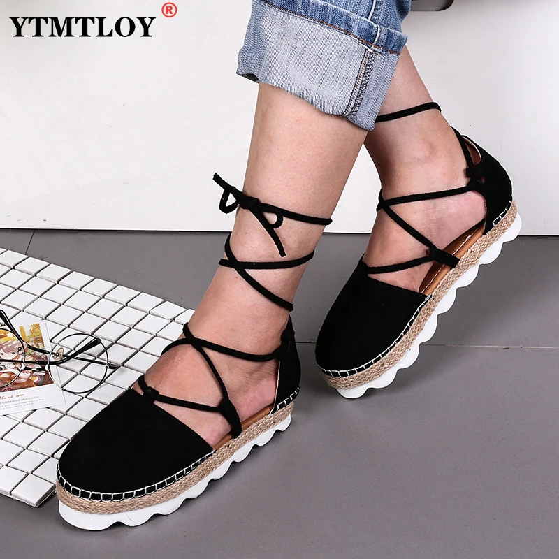 

Plus Size 35-44 Women Sandals Summer Shoes With Platform Female Ankle Strap Flat Sandalias Mujer Casual Beach Femme Black 3 3