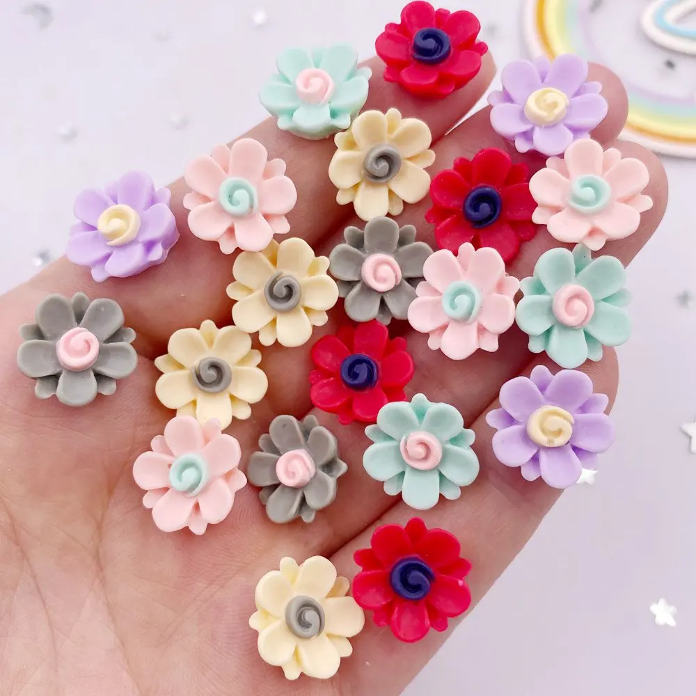 

50pcs Resin Kawaii Colorful 13mm Flower Gem Flatback Stone Applique DIY Wedding Greeting Card Scrapbook Ear Studs Accessories