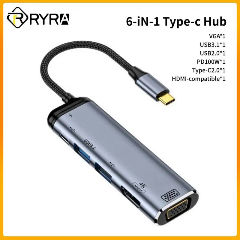 

RYRA USB Type-C HUB PD100W USBC OTG 3.5mm Audio USB3.1 USB A Female 5 In 1 Multifunctional Accessories For Macbook Type-C Hub