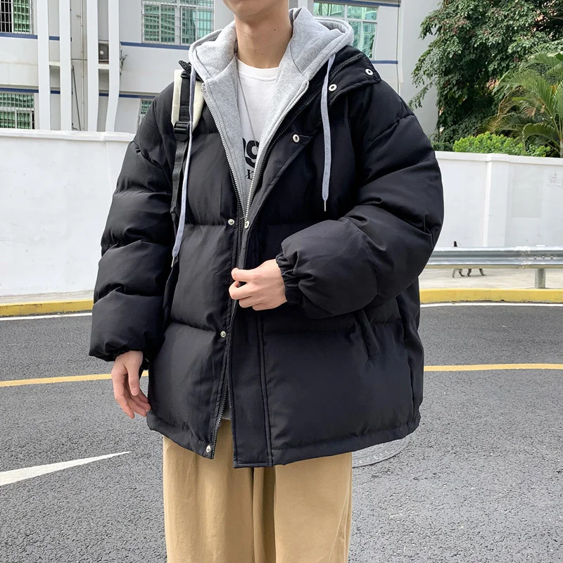 Fake Two Piece Hooded Parkas Men's Jacket Winter Down Coat Padded Jacket Thickened Warm And Loose Ins Tide Brand Couple Cotton