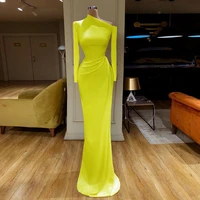 new simple prom dress custom made long sleeves asymmetrical neck sweep train formal party dresses mermaid evening gown