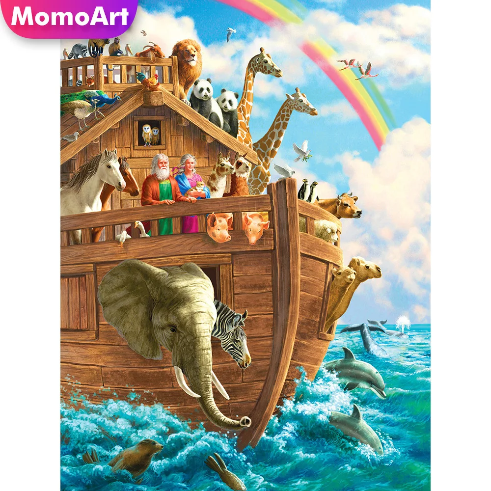 

MomoArt Boat Diamond Embroidery Elephant Dolphin Painting Ocean Full Square Round Mosaic Landscape New Arrival Handmade Hobby