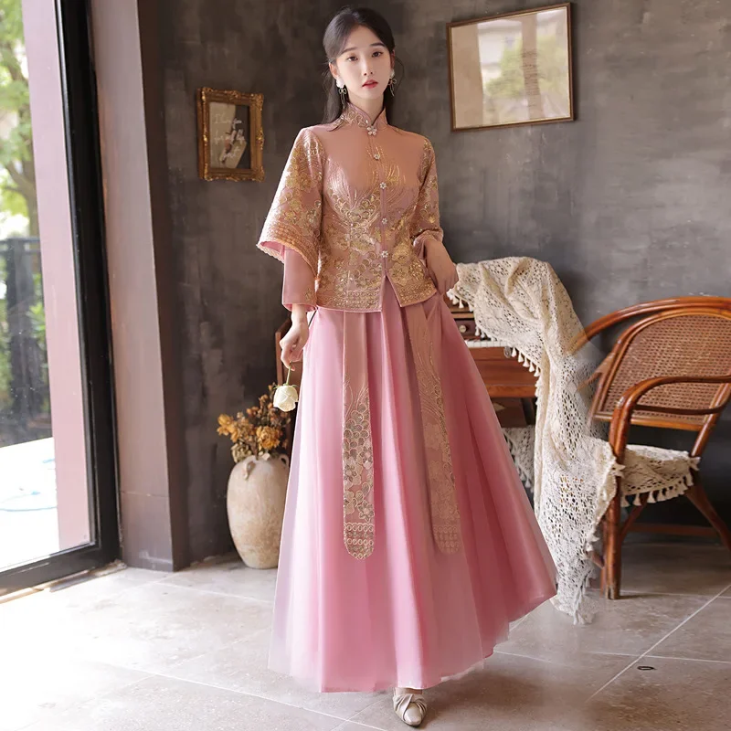 Традиционное китайское платье подружки невесты с воротником-стойкой одежда Xiuhe