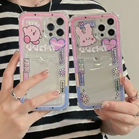 cute cartoon kirby card holder clear soft phone cases for iphone 13 12 11 pro max xr xs max x shockproof tpu shell girl gifts