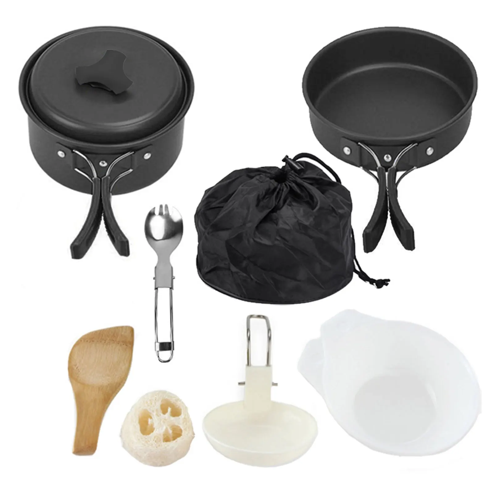 

8pcs Combination Kitchen Bowls Multifunctional Outdoor Camping Saucepan Frying Pan Mixing Spoon Portable Picnic Cookware Set